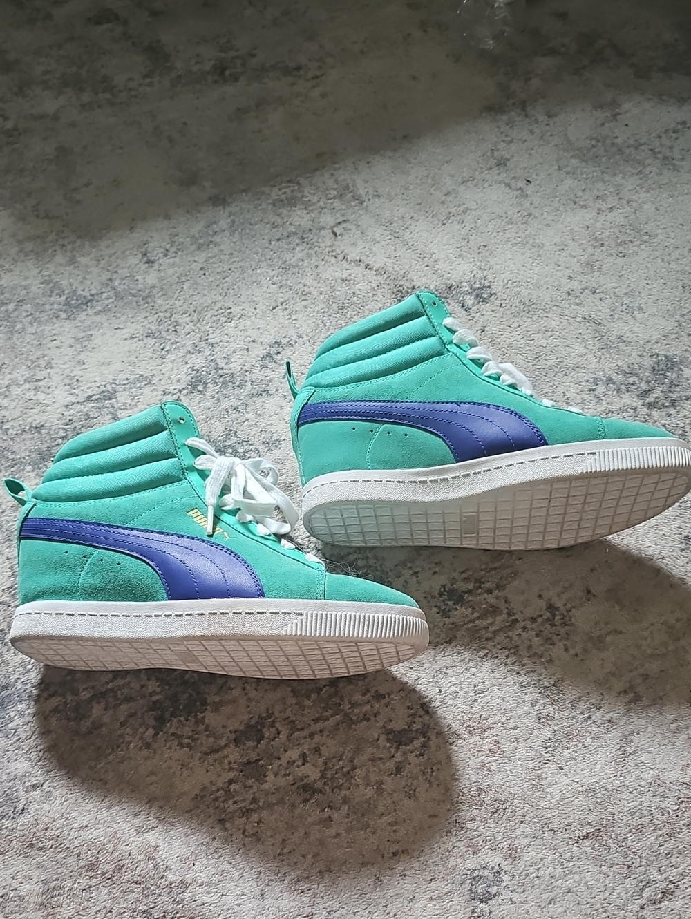Puma Mint Green High-Top Sneakers with Purple Stripe